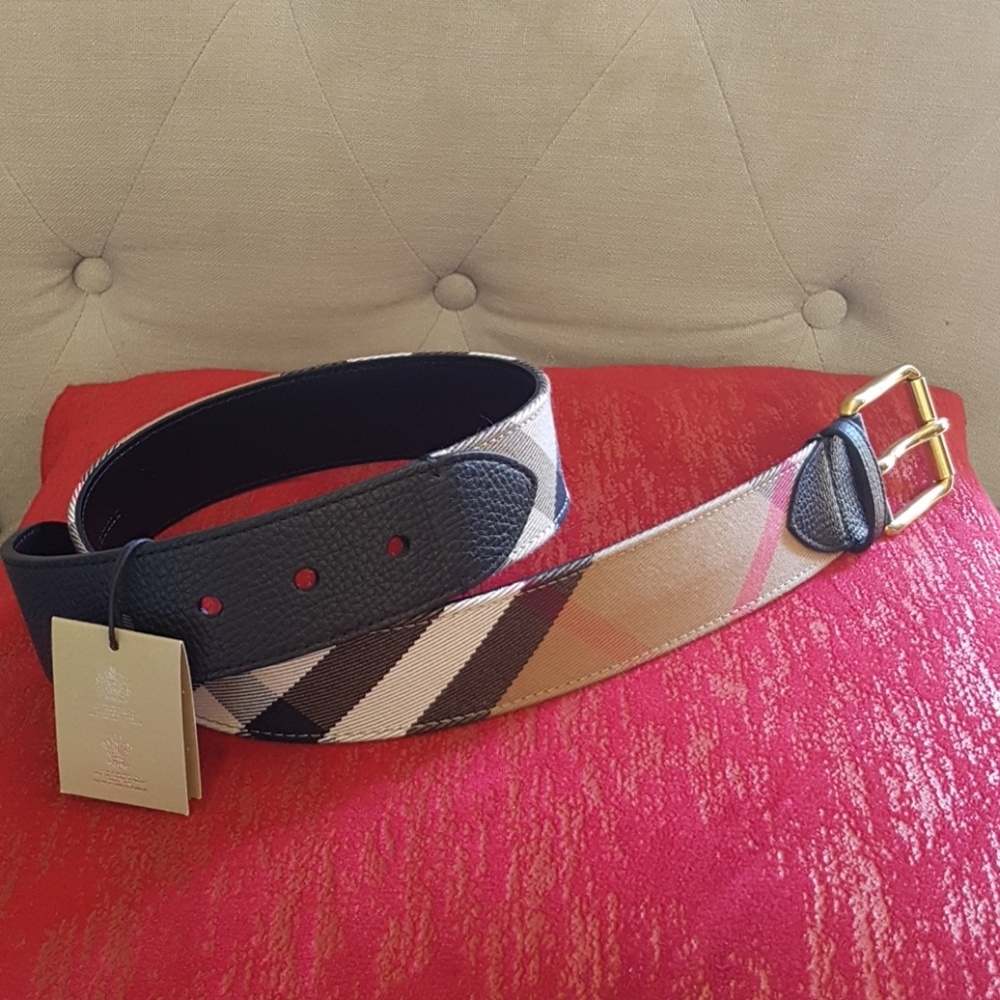 Burberry Belt Grainy Leather House Check Sz 75
